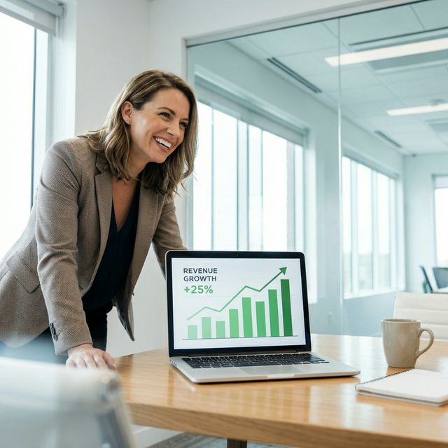 Business owner reviewing growth analytics