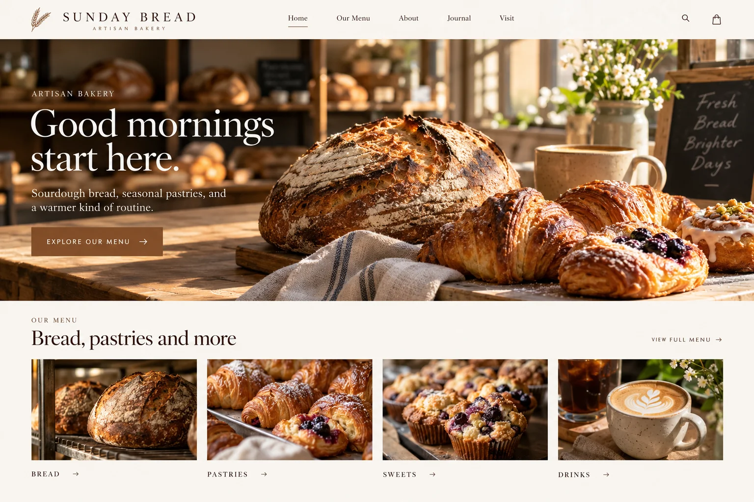 Fictional neighborhood businesses website design concept
